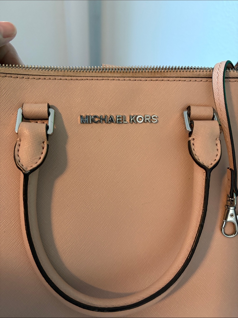 Michael Kors Peach/Pink Saffiano Leather Satchel with MK Charm - Picture 10 of 14